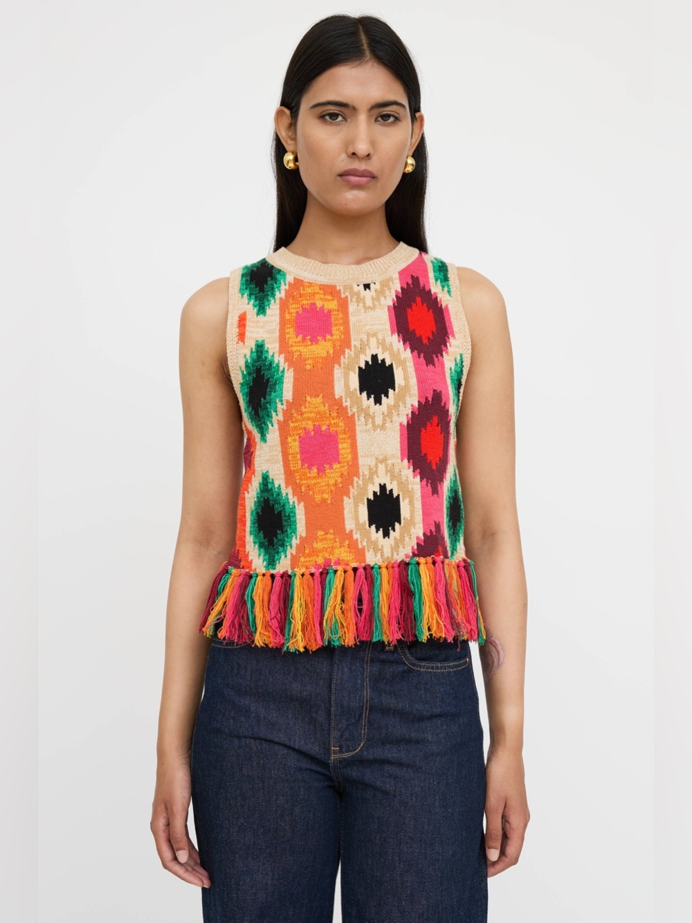 Alice + Olivia NWT Multicolor Fringe Knit Reva Vest Top Blouse Size Small